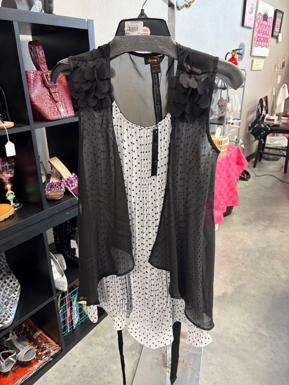 Jenny Black Sheer Layered Tunic with White Polka Dot Tank